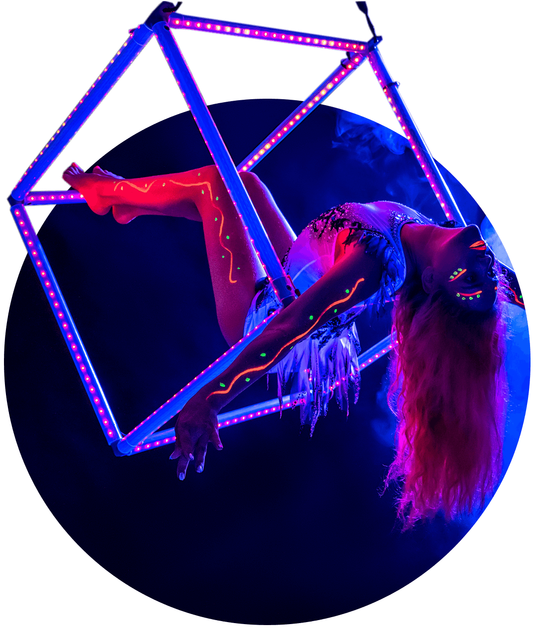 Led Aerial Cube - published Neon Circus performance